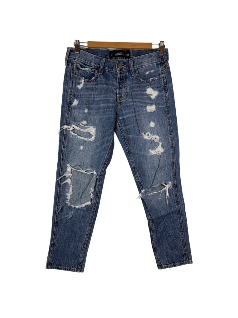 Hollister 26 Blue Denim Distressed Boyfriend Jeans Grungecore Alternative